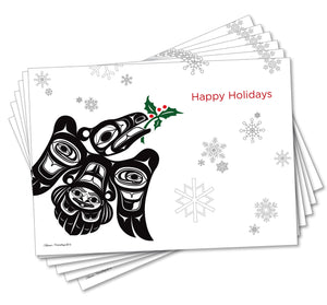 "Raven with Holly" Holiday Art Card Set (6 Pack) featuring the original formline design by Israel Shotridge | The Shotridge Collection
