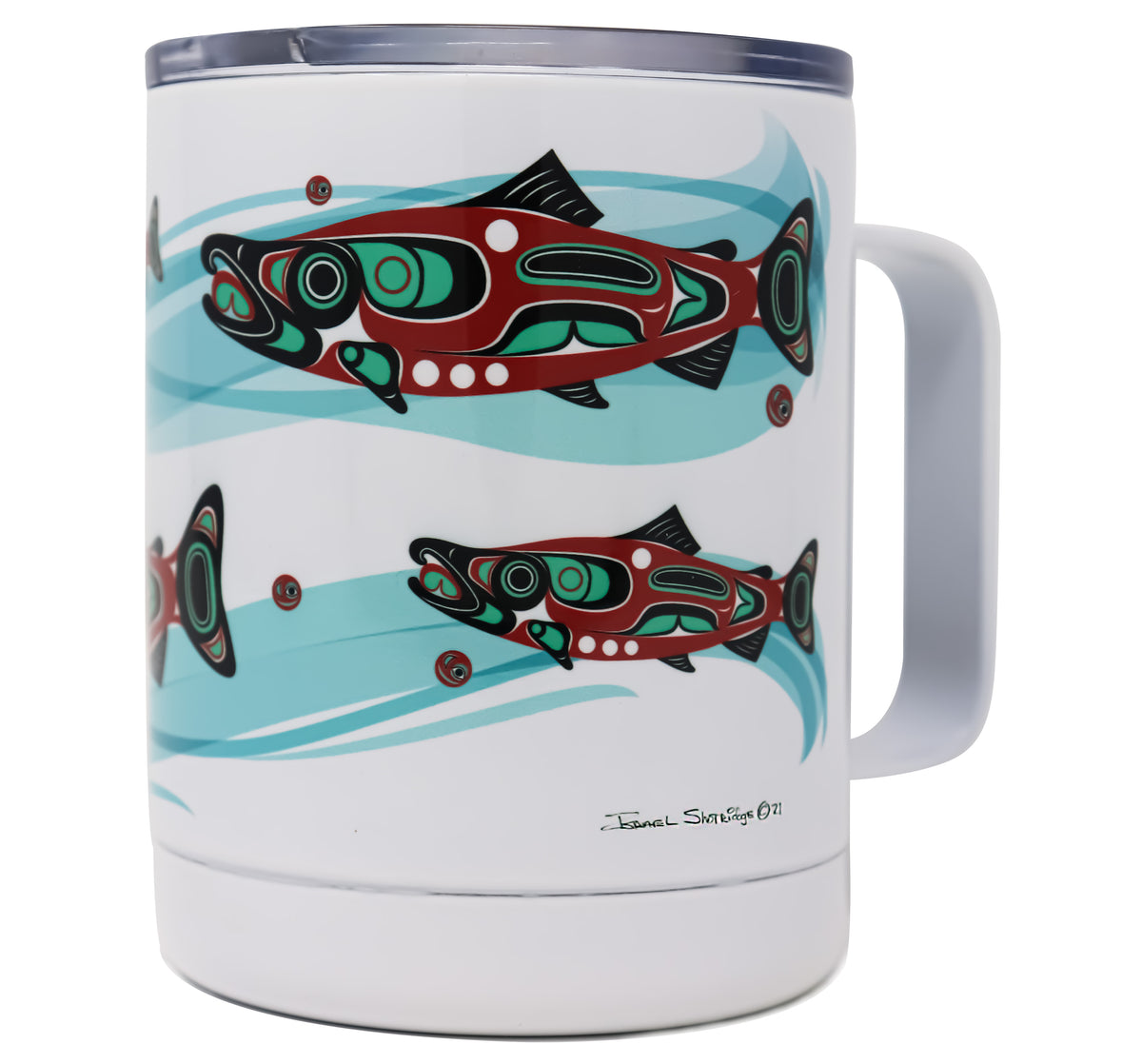 Vintage No Spill Ceramic Travel Coffee Mug Salmon Theme - Ruby Lane