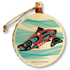 Salmon Run Holiday Drum Ornament | Salmon Run Christmas Tree Ornament | Shotridge Native Holiday Ornament