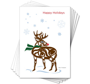 "Reindeer" Holiday Art Card Set (6 Pack) featuring the original formline design by Israel Shotridge | The Shotridge Collection
