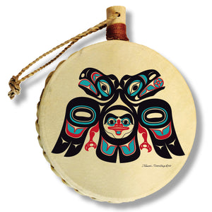 Lovebirds Holiday Drum Ornament | Lovebirds Christmas Tree Ornament | Shotridge Native Holiday Ornament