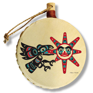 Raven Stealing The Sun Holiday Drum Ornament | Raven Christmas Tree Ornament | Shotridge Native Holiday Ornament