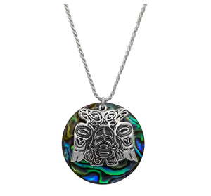 Paua & Sterling Silver Lovebirds Necklace - 1 inch - The Shotridge Collection