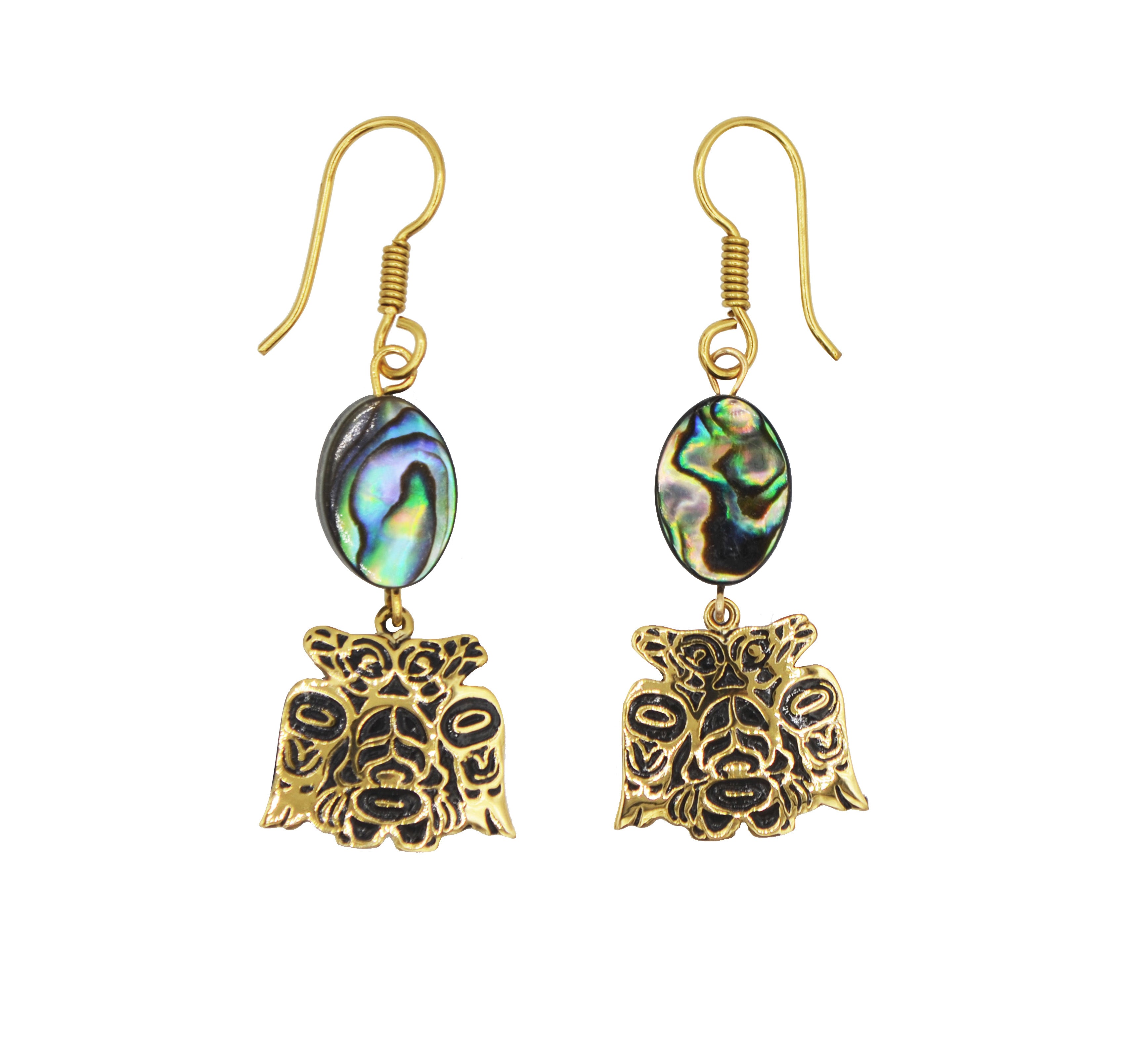 Lovebirds Alchemia Gold & Abalone Shell Dangle Earrings - 3/4 inch