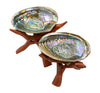 Abalone Shell & Folding Carved Wooden Stand Combo